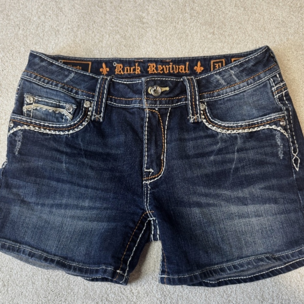 Rock Revival Shorts Womens 31 Celine Embellished Thick Stitch Rhinestones Bling